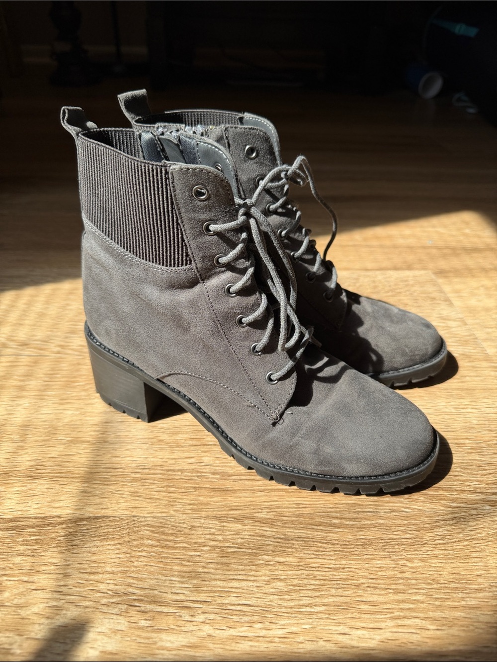 Market & Spruce Gray Suede Lace-Up Ankle Boots